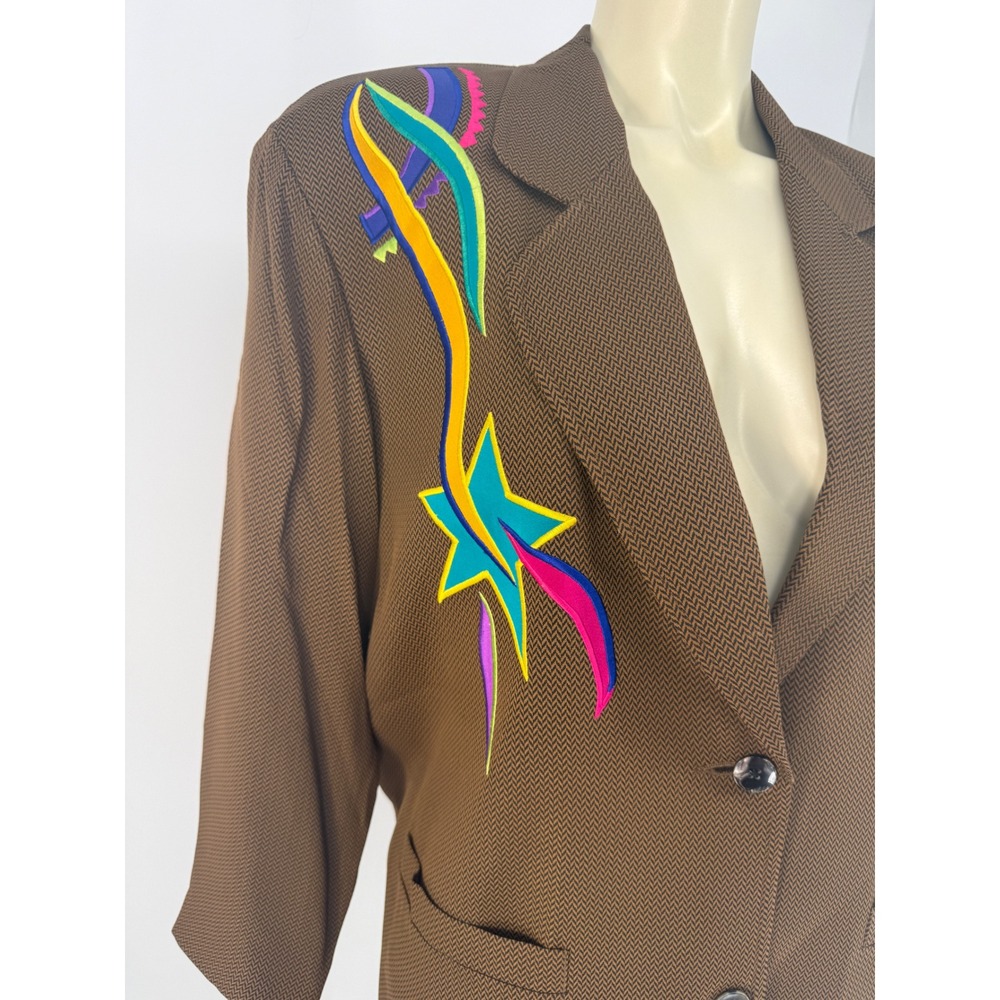 Vtg 80s I.B. Diffusion Art Wear Neon Abstract Embroidered Blazer Jacket 8P
